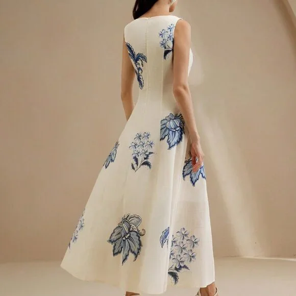 Multicolor Elegant Women's Floral Maxi Slip Dress with 3D Flowers - Picture 2 of 7